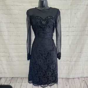jessica mcclintock black and white lace dress Jessica McClintock Dillard's Vintage Black White Short Sleeve Lace Long  Dress 6